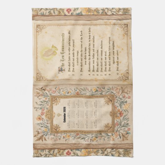 2026 Calendar Towel Ten Commandments Monastic  キッチンタオル (縦)