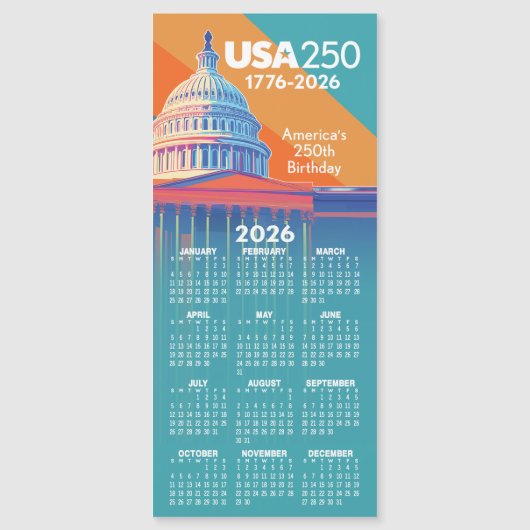 2026 Calendar USA 250 Capital Dome America (正面)