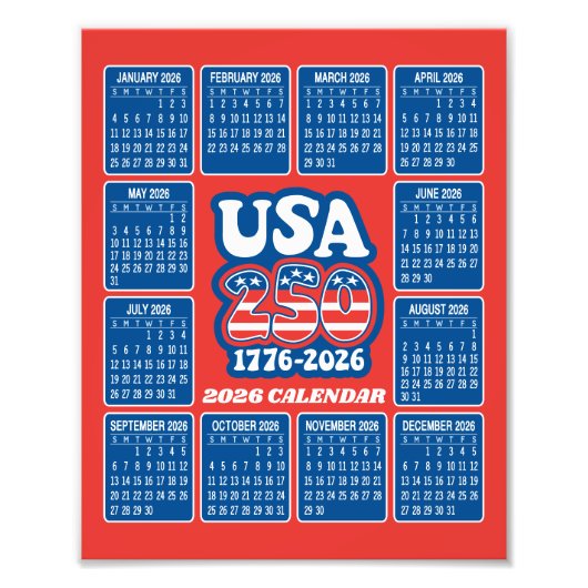 2026 Calendar - USA 250 Red White Blue フォトプリント (正面)