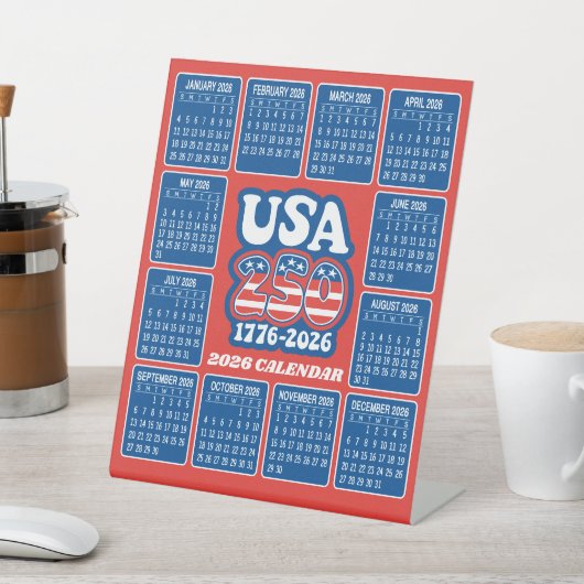 2026 Calendar - USA 250 Red White Blue 台座サイン (インサイチュ)