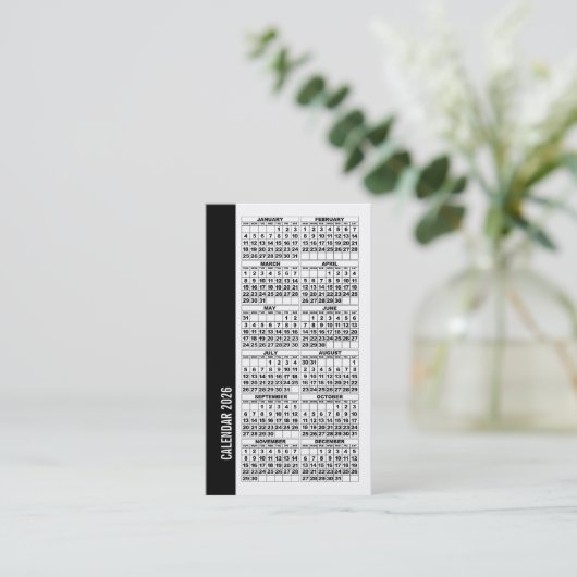 2026 Calendar Wallet Sized Business Card White 名刺 (スタンド正面)