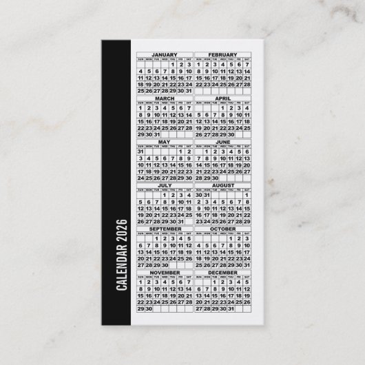 2026 Calendar Wallet Sized Business Card White 名刺 (正面)