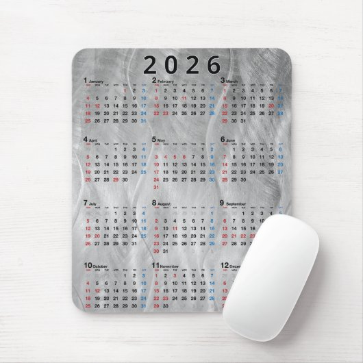 2026 Calendar Wavy Brushed Steel Abstract マウスパッド (マウス)