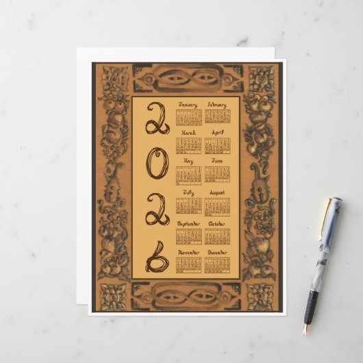 2026 Calendar Windsor Castle Inspired Wood Fabric (正面/裏面インサイチュ)