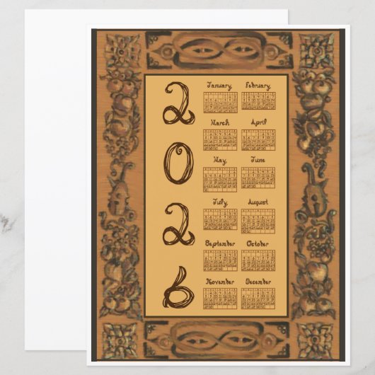 2026 Calendar Windsor Castle Inspired Wood Fabric (正面/裏面)