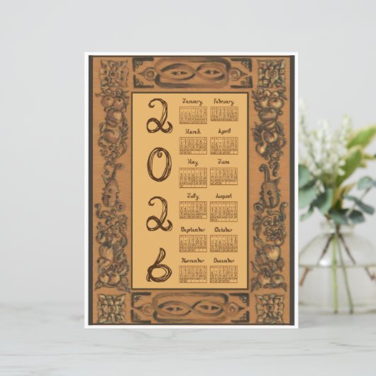 2026 Calendar Windsor Castle Inspired Wood Fabric (スタンド正面)