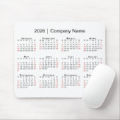 2026 Calendar with Company Name on White マウスパッド (マウス)