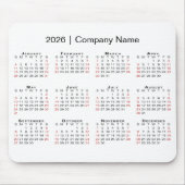 2026 Calendar with Company Name on White マウスパッド (正面)