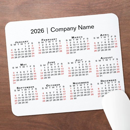 2026 Calendar with Company Name on White マウスパッド