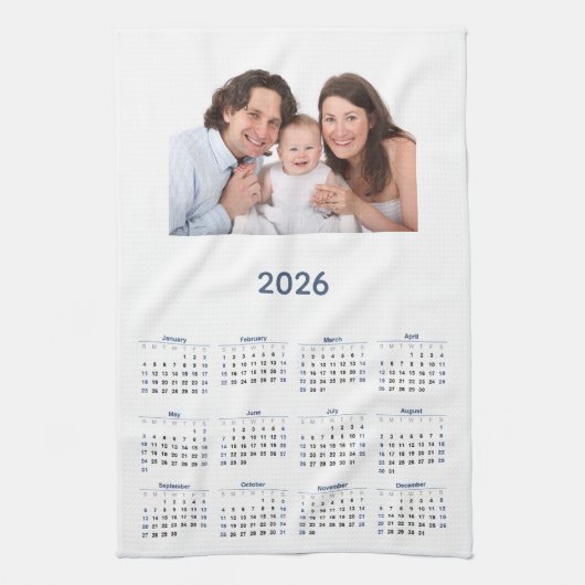2026 Calendar with Custom Photo キッチンタオル (縦)