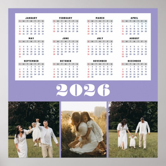 2026 Calendar with Purple Background ポスター (正面)