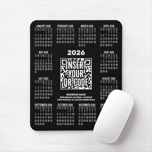 2026 Calendar with QR Code Contact Info Black マウスパッド (マウス)