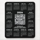2026 Calendar with QR Code Contact Info Black マウスパッド (正面)