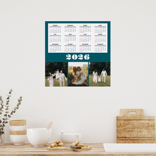 2026 Calendar with Teal Background  ポスター (キッチン)