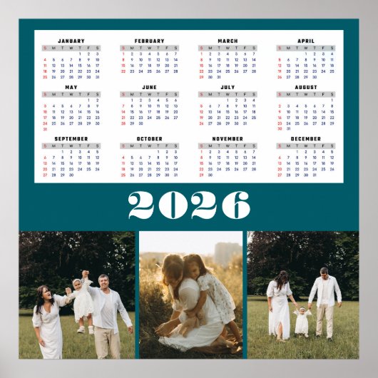 2026 Calendar with Teal Background  ポスター (正面)