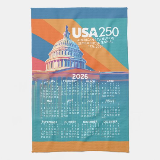 2026 Calendar with USA 250 Capital Dome America キッチンタオル (縦)