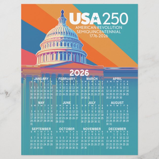 2026 Calendar with USA 250 Capital Dome America レターヘッド (正面)