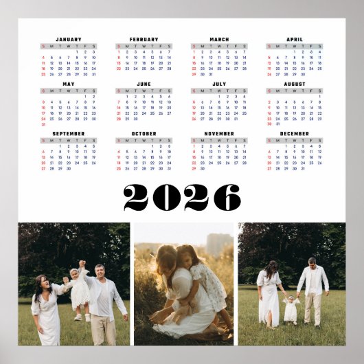 2026 Calendar with White Background  ポスター (正面)