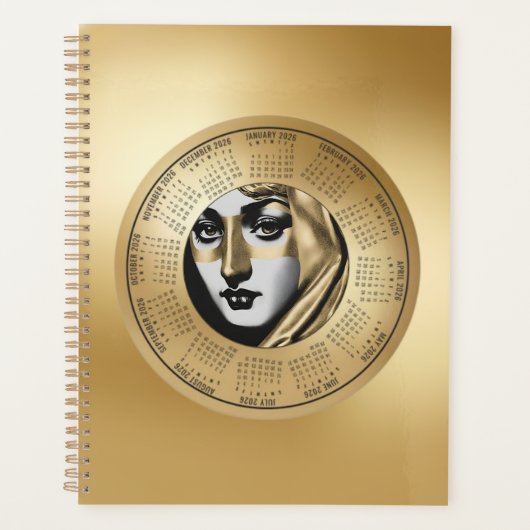 2026 Calendar Woman’s Face in Black and Gold プランナー手帳 (正面)