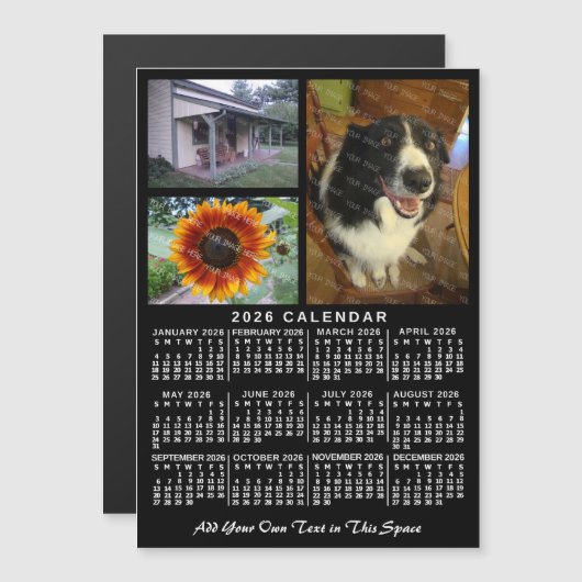 2026 Calendar Year Black Custom 3 Photos Magnet (正面/裏面)