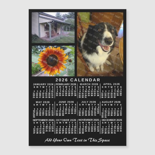 2026 Calendar Year Black Custom 3 Photos Magnet (正面)