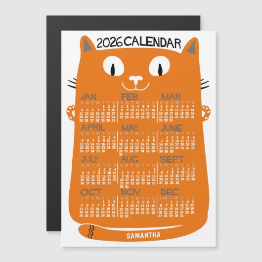 2026 Calendar Year Mid-Century Orange Cat Magnet (正面/裏面)