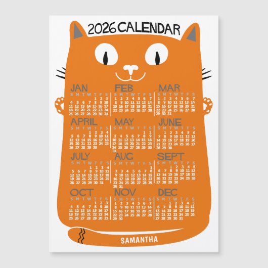 2026 Calendar Year Mid-Century Orange Cat Magnet (正面)
