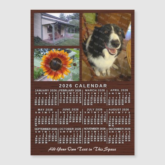 2026 Calendar Year Wood Custom 3 Photos Magnet (正面)