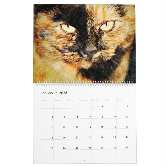2026 Calico Tortoiseshell Cat Owners Lovers Gift カレンダー (1月 2026)