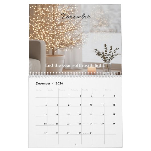 2026 Calm Calendar — Minimalist Soft Aesthetic カレンダー (12月 2026)