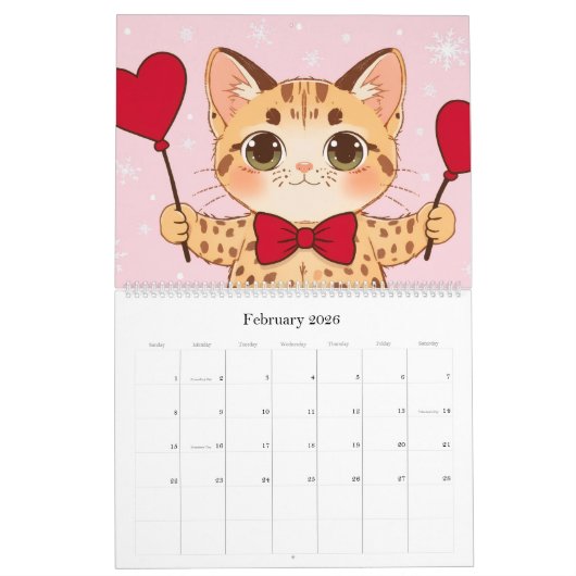 2026 Cat Lover Calendar カレンダー (2月 2026)