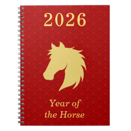 2026 Chinese Lunar New year of the Horse Red Gold ノートブック