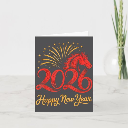 2026 Chinese Zodiac Horse Year Happy New Year Fire カード (正面)