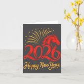 2026 Chinese Zodiac Horse Year Happy New Year Fire カード (黄色い花)