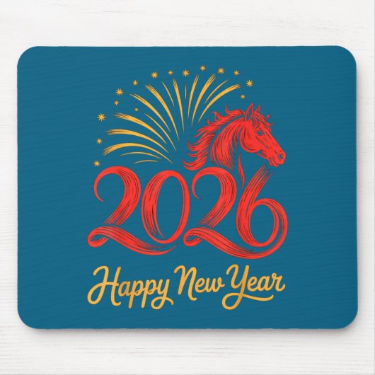 2026 Chinese Zodiac Horse Year Happy New Year Fire マウスパッド (正面)