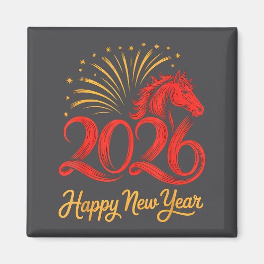 2026 Chinese Zodiac Horse Year Happy New Year Fire マグネット (正面)
