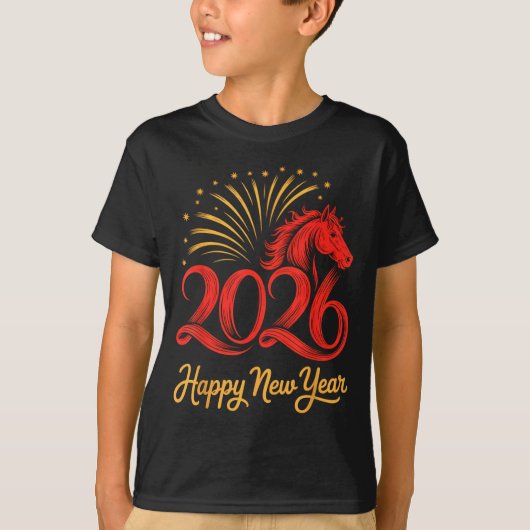 2026 Chinese Zodiac Horse Year Happy New Year Fire Tシャツ (正面)