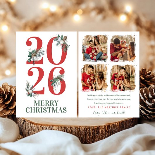 2026 Christmas Photo Card Classic Winter Greenery 招待状