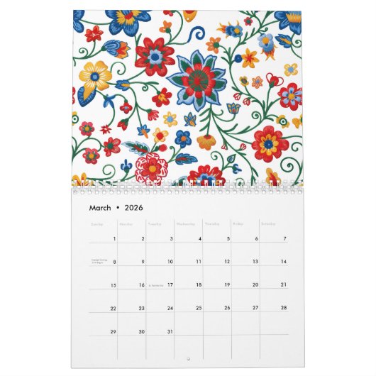 2026 Classic Wildflower Pattern Calendar カレンダー (3月 2026)