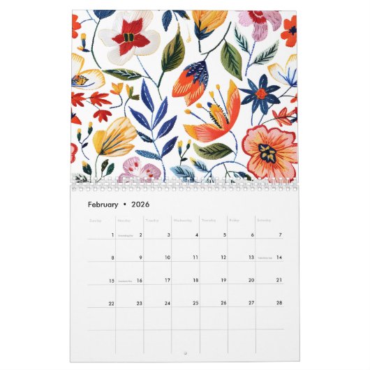2026 Classic Wildflower Pattern Calendar カレンダー (2月 2026)