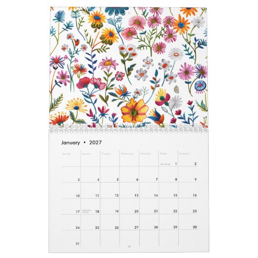 2026 Classic Wildflower Pattern Calendar カレンダー (1月 2027)