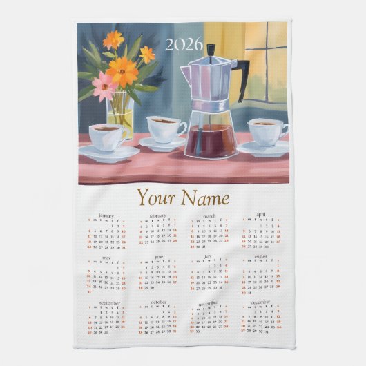 2026 Coffee Lovers KItchen Tea Towel Calendar  キッチンタオル (縦)