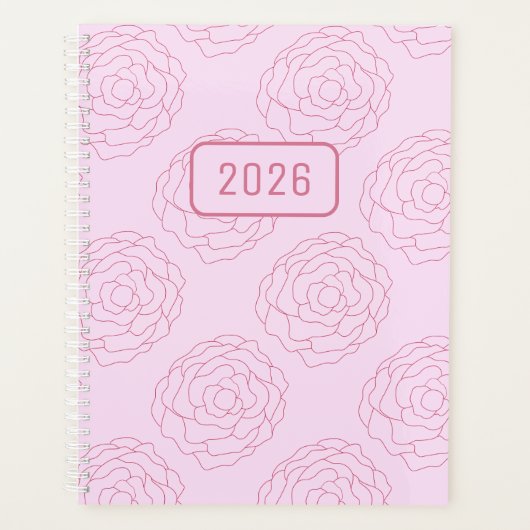 2026 Coming Up Roses: Dark Pink Roses on Pink プランナー手帳 (正面)