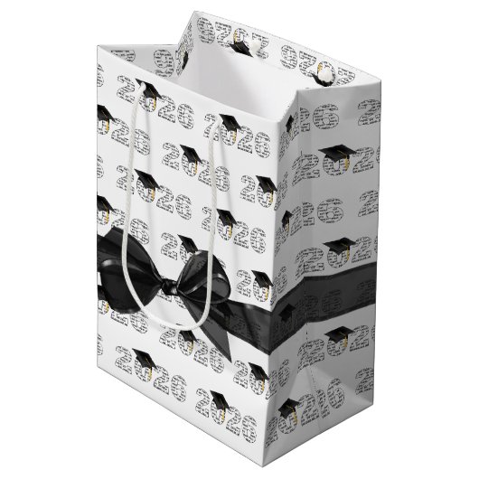 2026 Congrats Grad Word Cloud with Bow ミディアムペーパーバッグ (正面アングル)