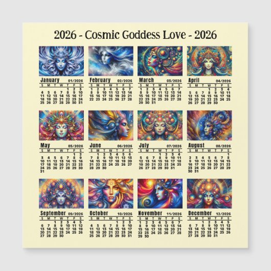 2026 Custom Cosmic Goddess Calendar Sunday start (正面)