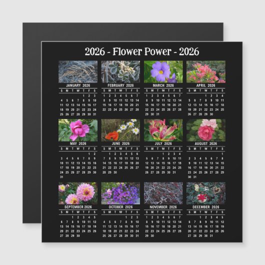 2026 Custom Flower magnetic black Calendar SU (正面/裏面)
