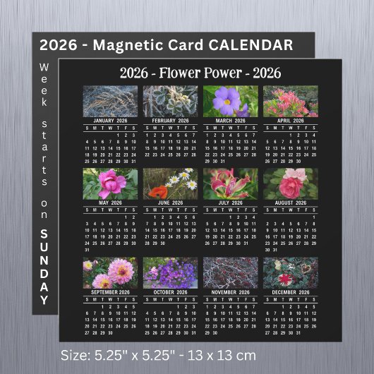 2026 Custom Flower magnetic black Calendar SU