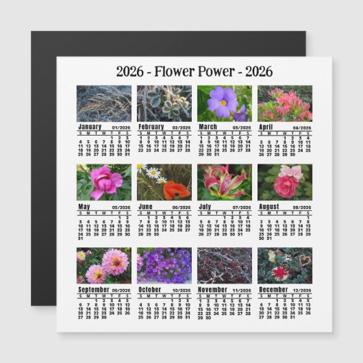 2026 Custom Flower magnetic white Calendar SU (正面/裏面)