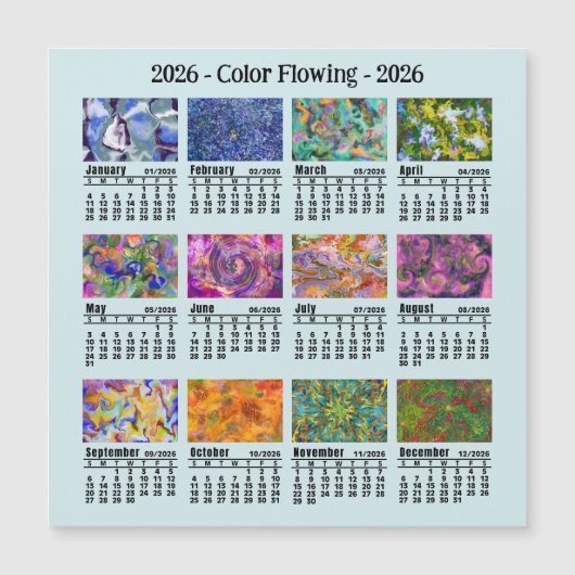 2026 Custom Flowing Colors Calendar Sunday start (正面)