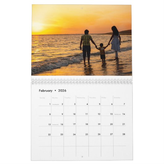 2026 Custom Photo Calendar | Editable Year Text カレンダー (2月 2026)